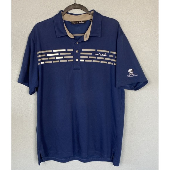 Travis Mathew Polo Shirt Mens XL Navy Stripe Pima Cotton Performance Stretch - Picture 2 of 9